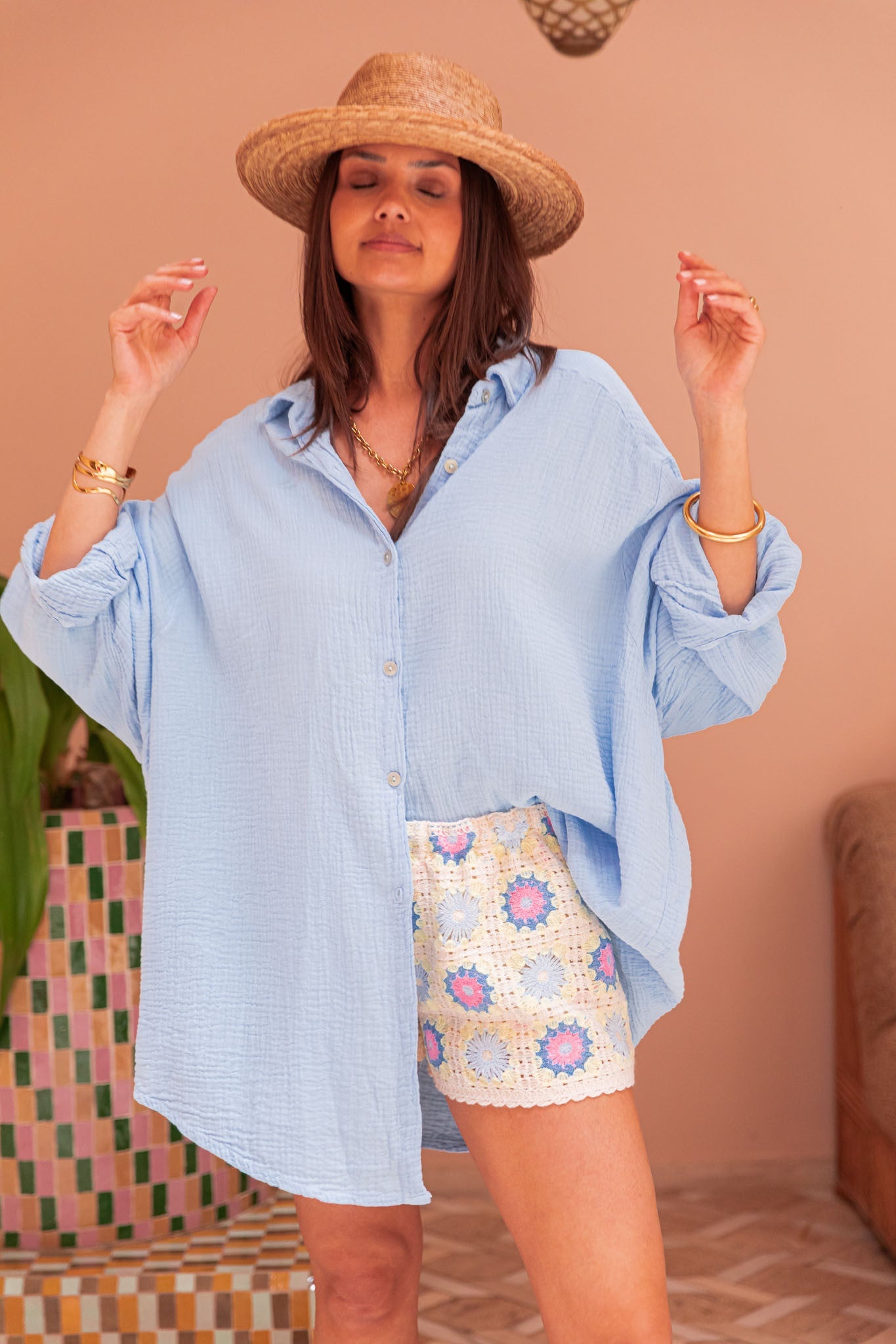 SAMI Bleu Ciel - Chemise Gaze De Coton