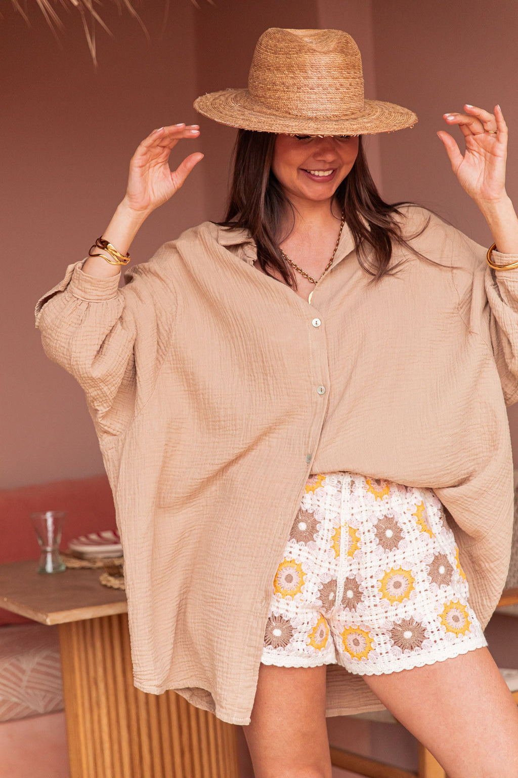 SAMI Camel - Chemise Gaze De Coton