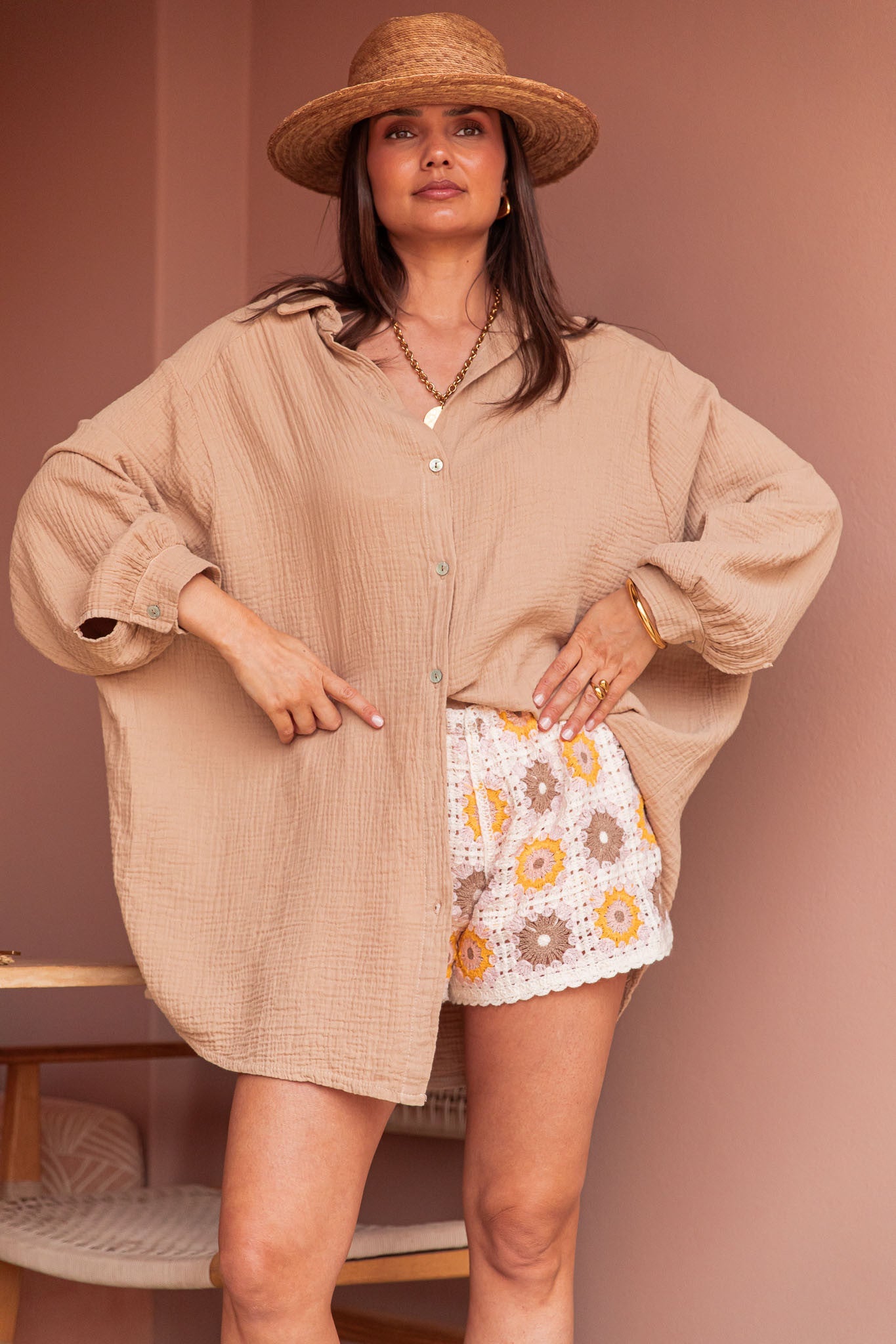 SAMI Camel - Chemise Gaze De Coton