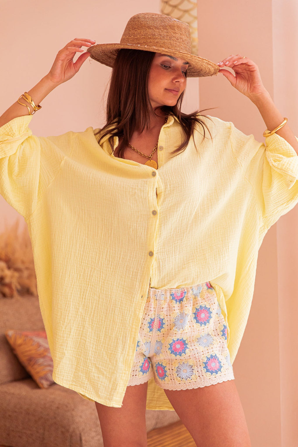 SAMI Jaune - Chemise Gaze De Coton