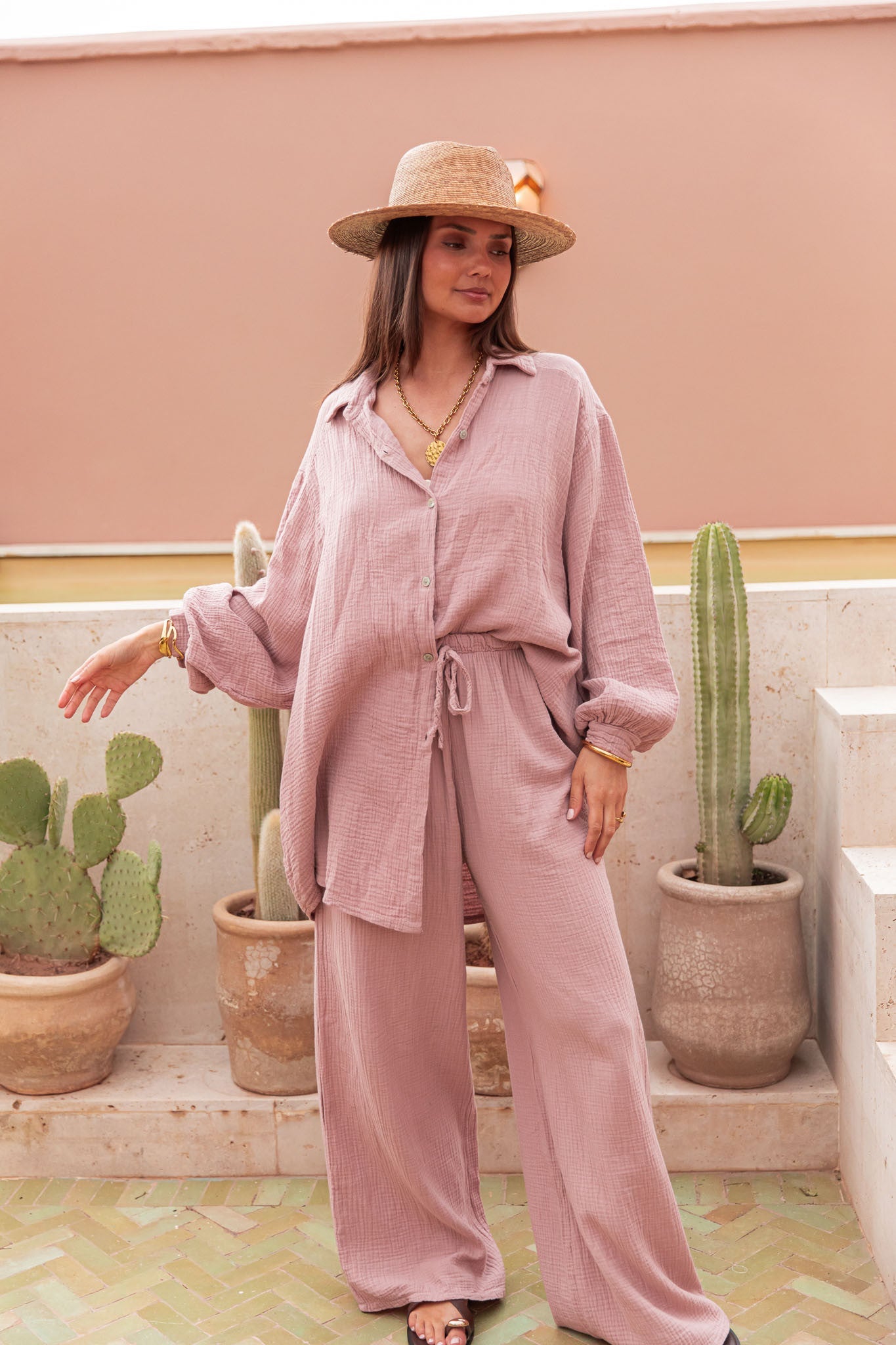 SAMI Vieux Rose - Chemise Gaze De Coton