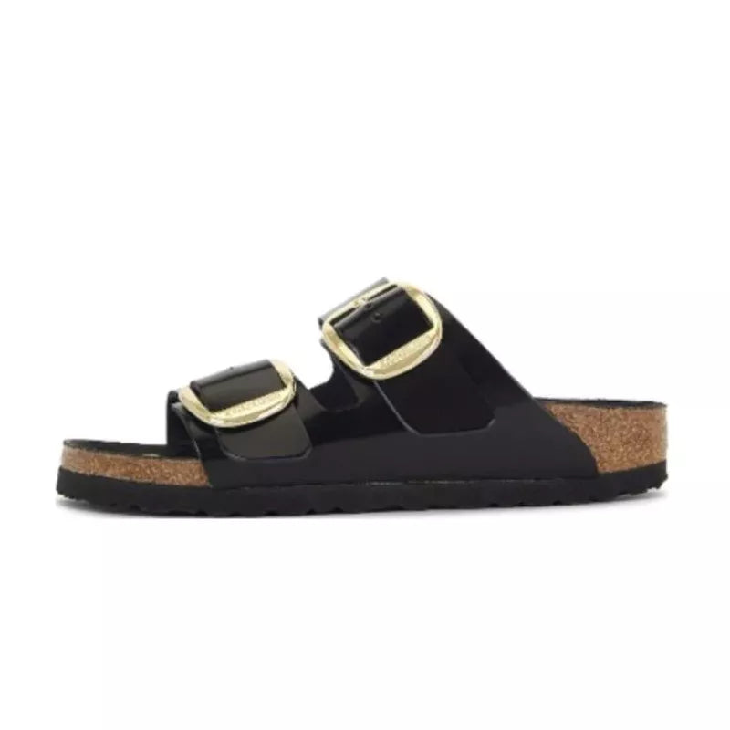 Sandales Arizona Big Buckle Étroite - Noir/Doree