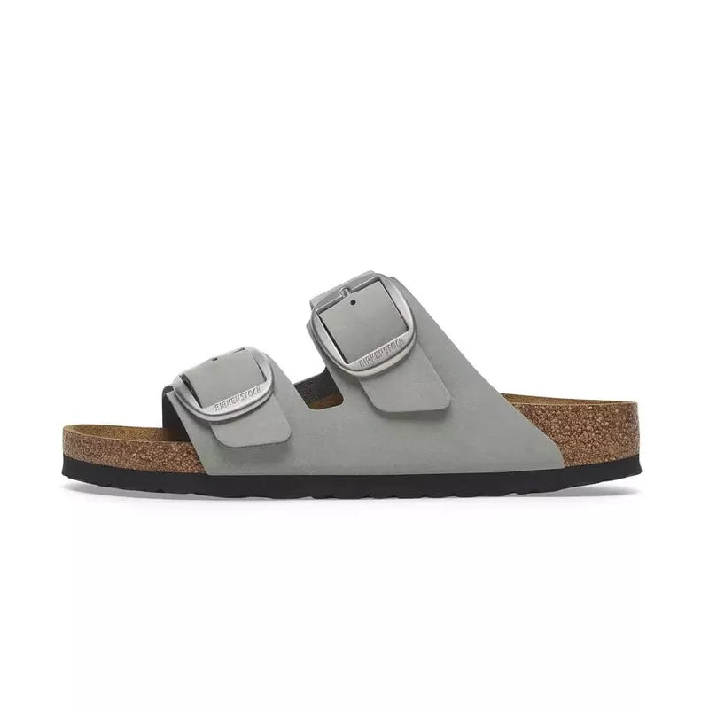 Sandales Arizona Big Buckle Cuir Étroite - Gris/Argent
