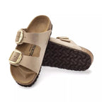 Sandales Birkenstock Arizona Big Buckle Cuir Étroite - Beige/Gold