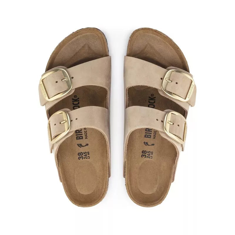 Sandales Birkenstock Arizona Big Buckle Cuir Étroite - Beige/Gold