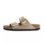 Sandales Birkenstock Arizona Big Buckle Cuir Étroite - Beige/Gold