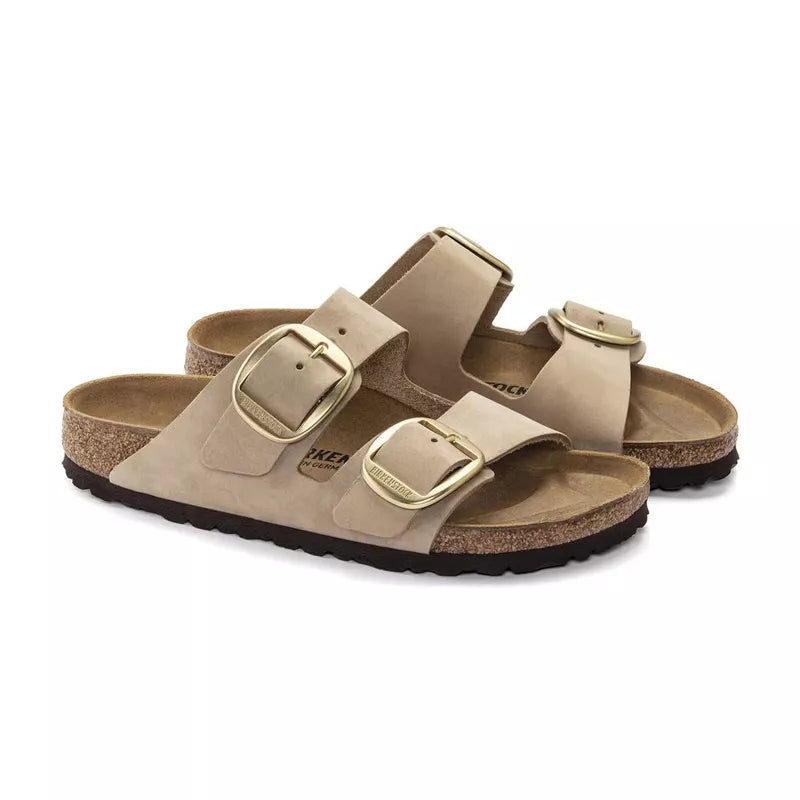 Sandales Birkenstock Arizona Big Buckle Cuir Étroite - Beige/Gold