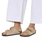 Sandales Birkenstock Arizona Big Buckle Cuir Étroite - Beige/Gold