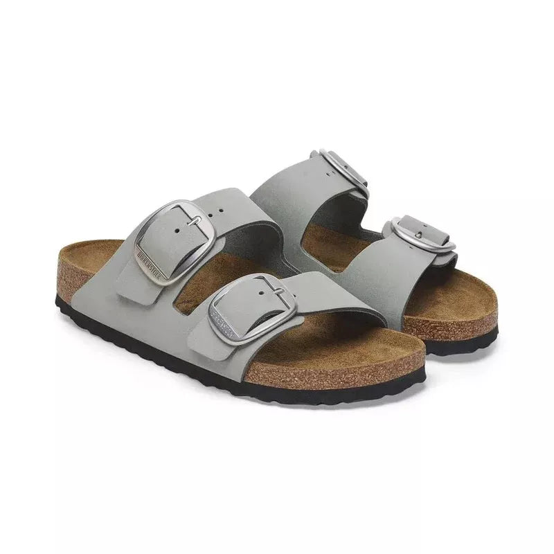 Sandales Arizona Big Buckle Cuir Étroite - Gris/Argent