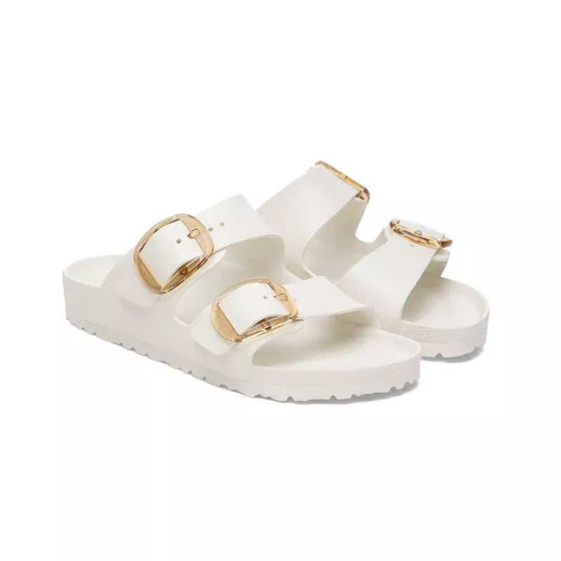 Sandales Femme Birkenstock Arizona Big Buckle Eva Étroite - Blanc, Doré .