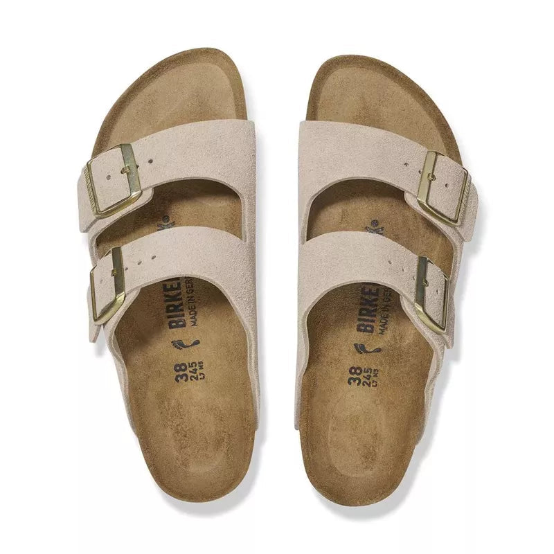 Sandales Femme Birkenstock Arizona Cuir Étroite - Beige/Gold