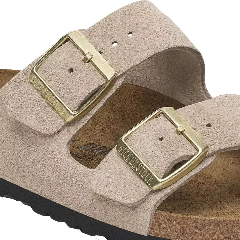 Sandales Femme Birkenstock Arizona Cuir Étroite - Beige/Gold