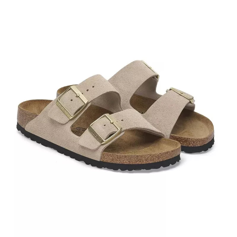 Sandales Femme Birkenstock Arizona Cuir Étroite - Beige/Gold