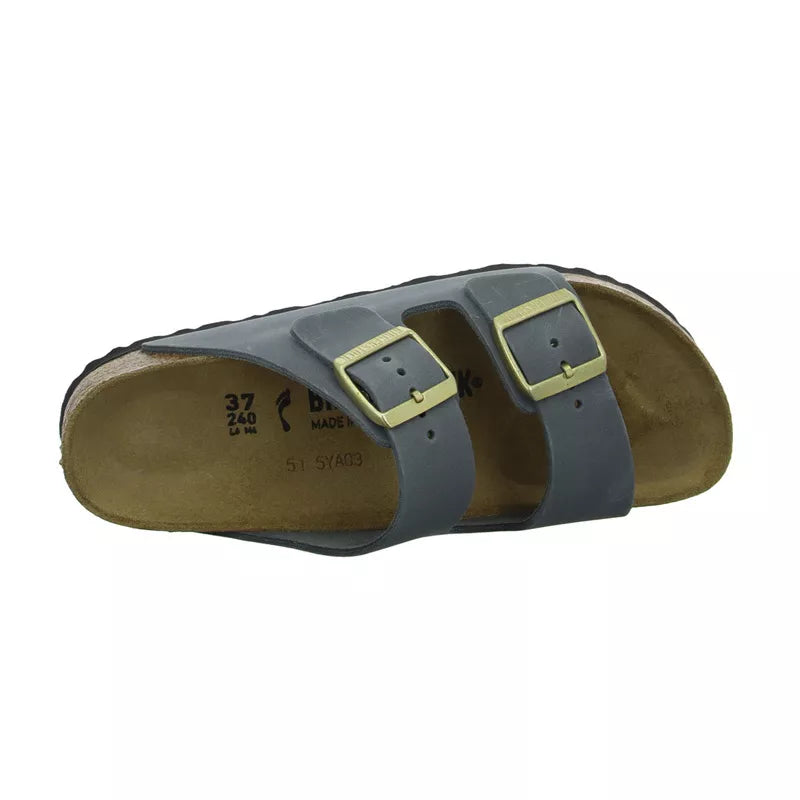 Sandales Birkenstock Arizona Cuir Étroite - Gris Bleu