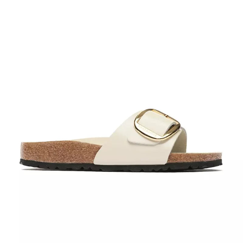 Sandales Madrid Big Buckle Cuir Étroite - Beige/Ecru