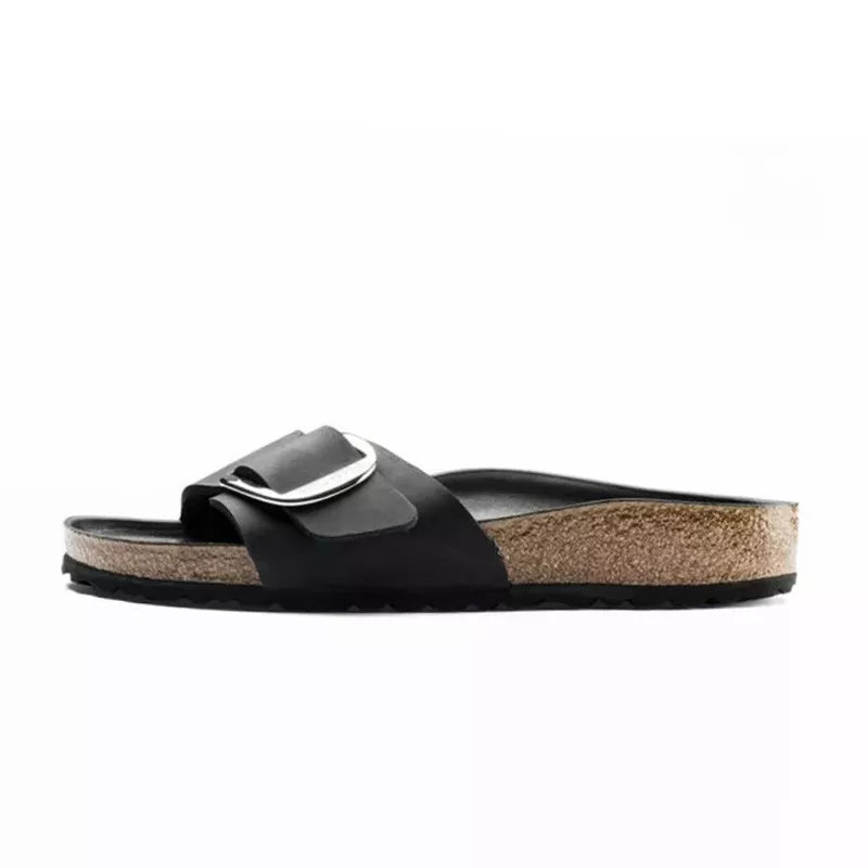 Sandales Madrid Big Buckle - Noir Beige