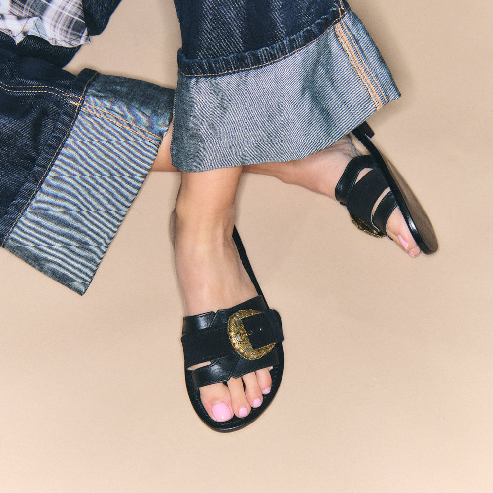 Sandales Cuir Violette Mix Noires