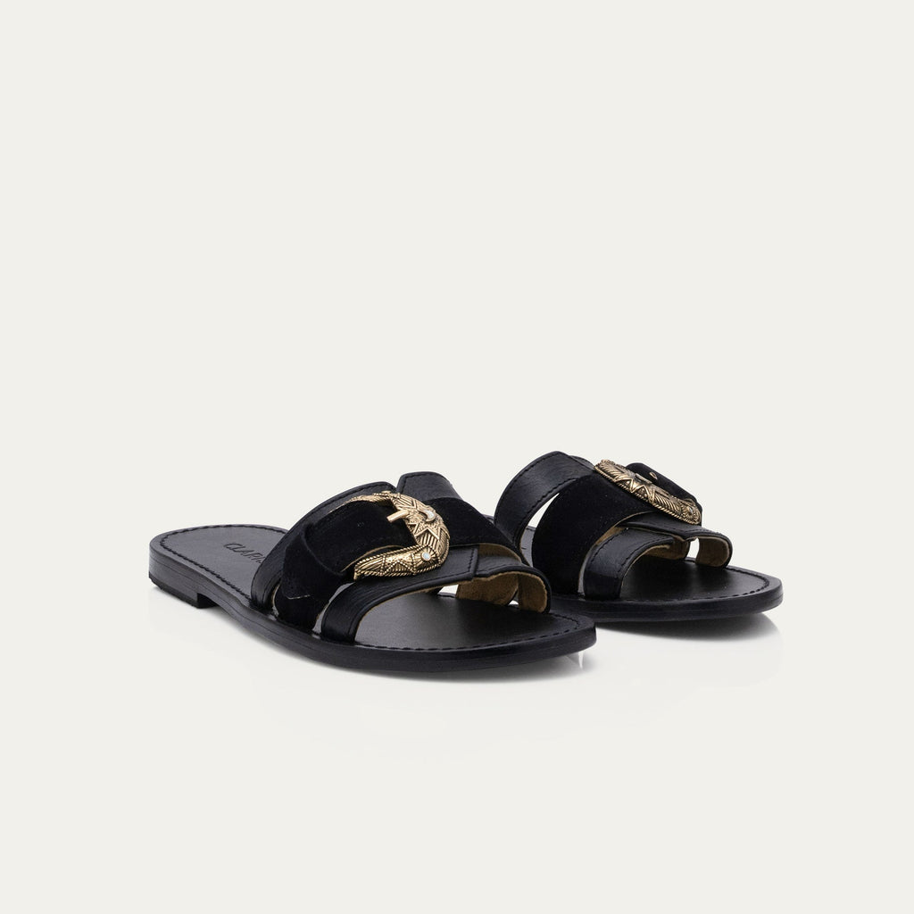 Sandales Cuir Violette Mix Noires