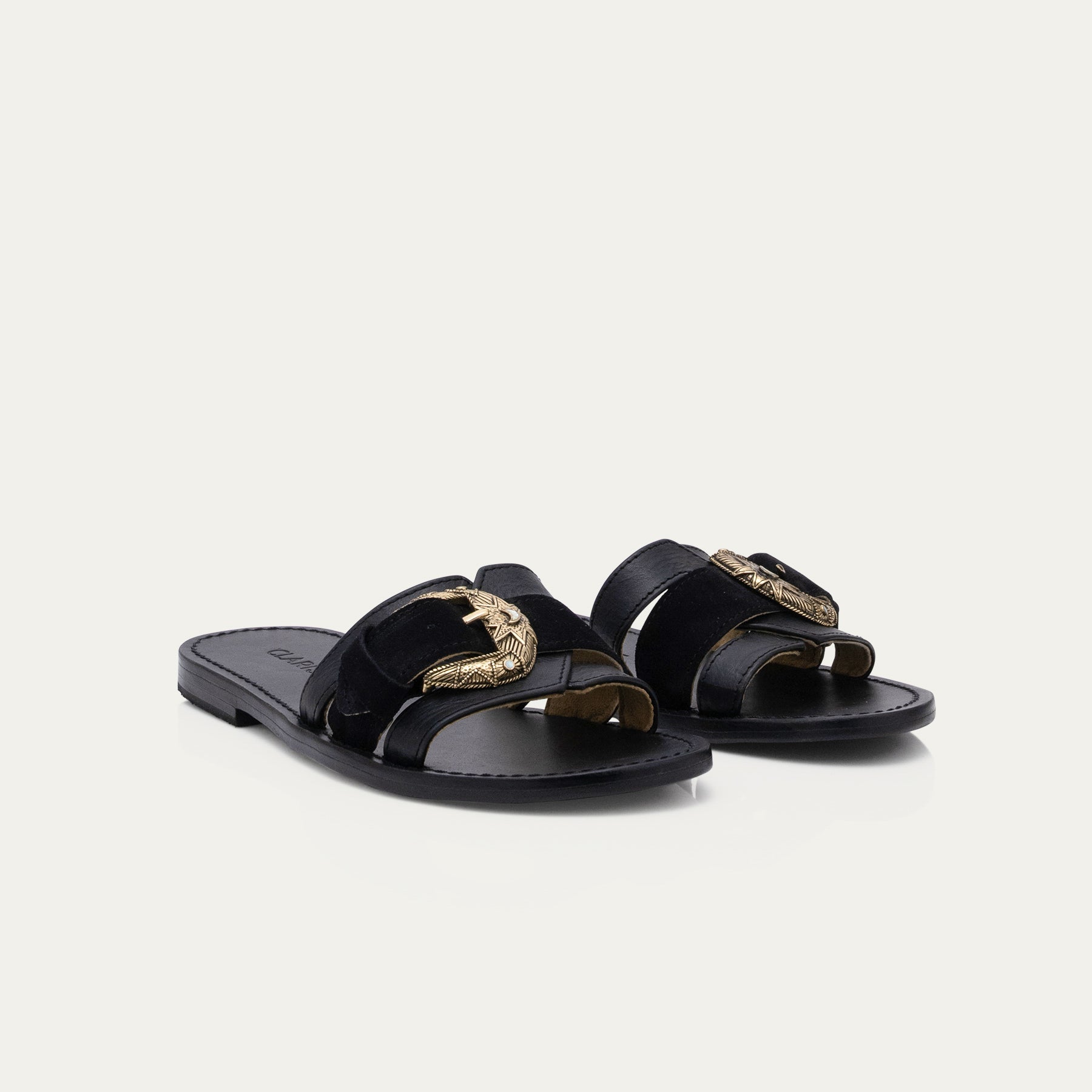 Sandales Cuir Violette Mix Noires