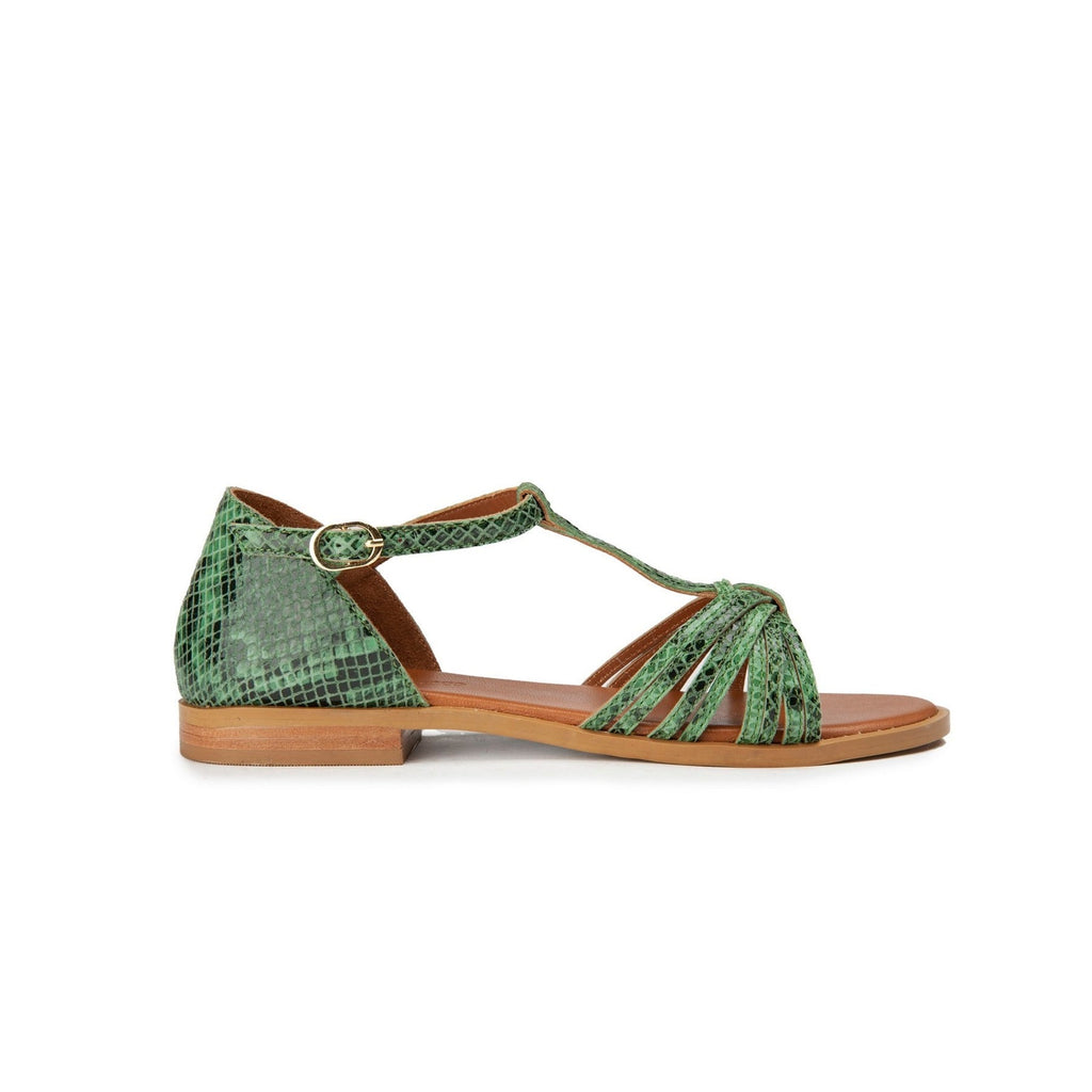 Sandales Plates Kharias - Python Vert Sandales Couleur Pourpre