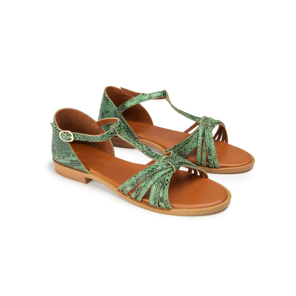 Sandales Plates Kharias - Python Vert Sandales Couleur Pourpre