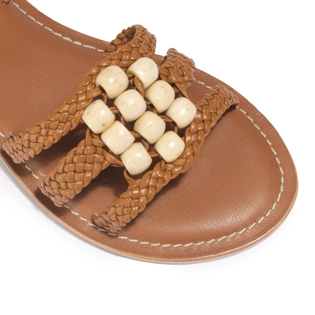 Sandales Plates Madras - Camel - Couleur Pourpre - Couleur Pourpre* - The Bradery