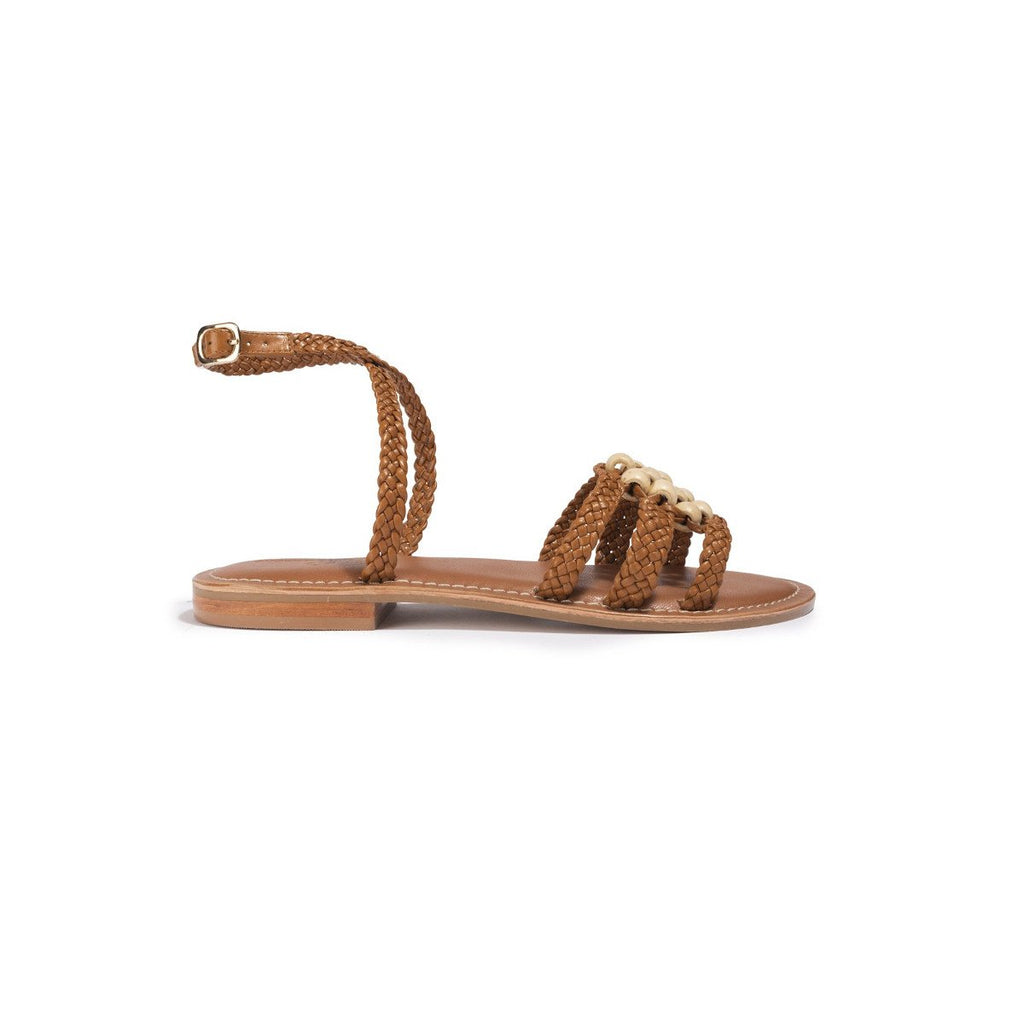 Sandales Plates Madras - Camel - Couleur Pourpre - Couleur Pourpre* - The Bradery