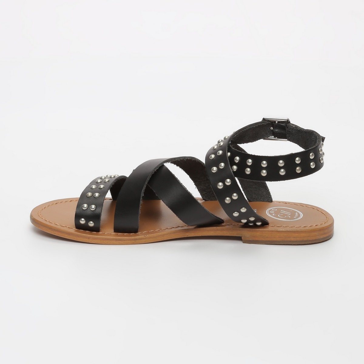White Sun - Sandales Alcoy - Buff Black / Studs Silver - Black
