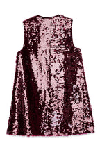 Robe Courte Trapèze À Sequins Bordeaux