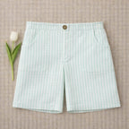 Short Arsène Rayé - Enfant Garçon - Ecru & Mint