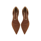 Sienna Camello Flat Ballerina in brown suede with chainlink anklet for elegance and comfort.