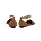 Sienna Camello Flat Ballerina shoes with suede design and chainlink anklet for elegant comfort.