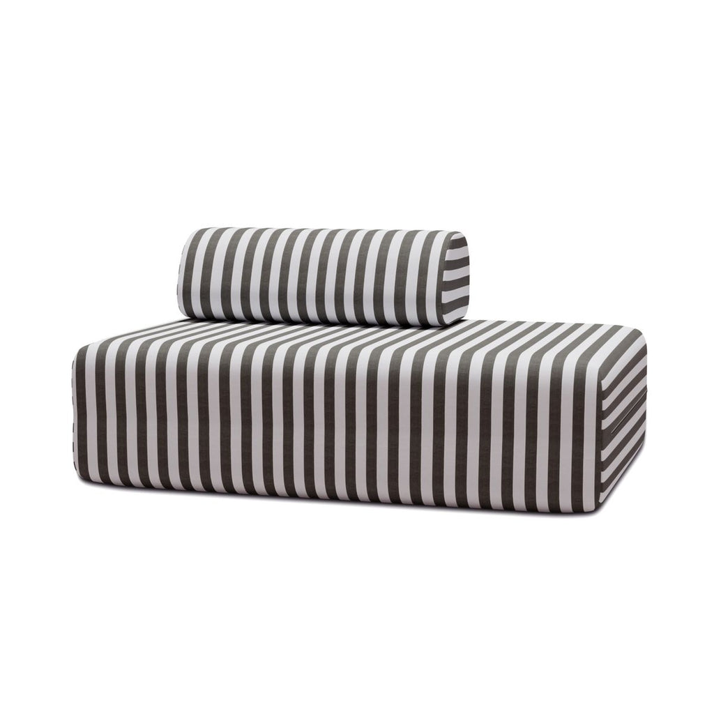 Canapé 2 Places Modulable - Tissu Extérieur À Rayures - Blanc Et Gris Anthracite