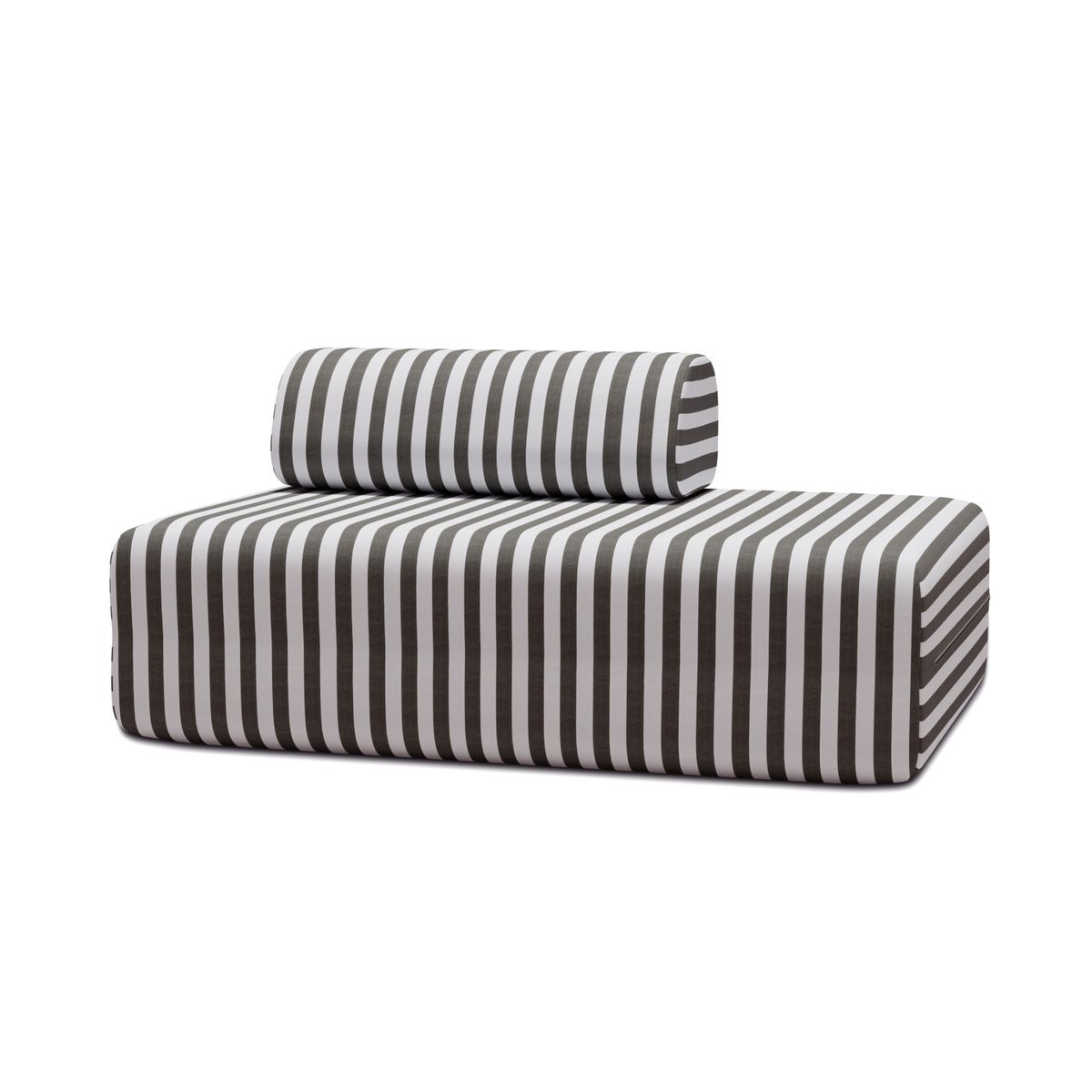 Canapé 2 Places Modulable - Tissu Extérieur À Rayures - Blanc Et Gris Anthracite