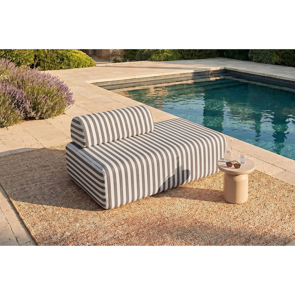 Canapé 2 Places Modulable - Tissu Extérieur À Rayures - Blanc Et Gris Anthracite