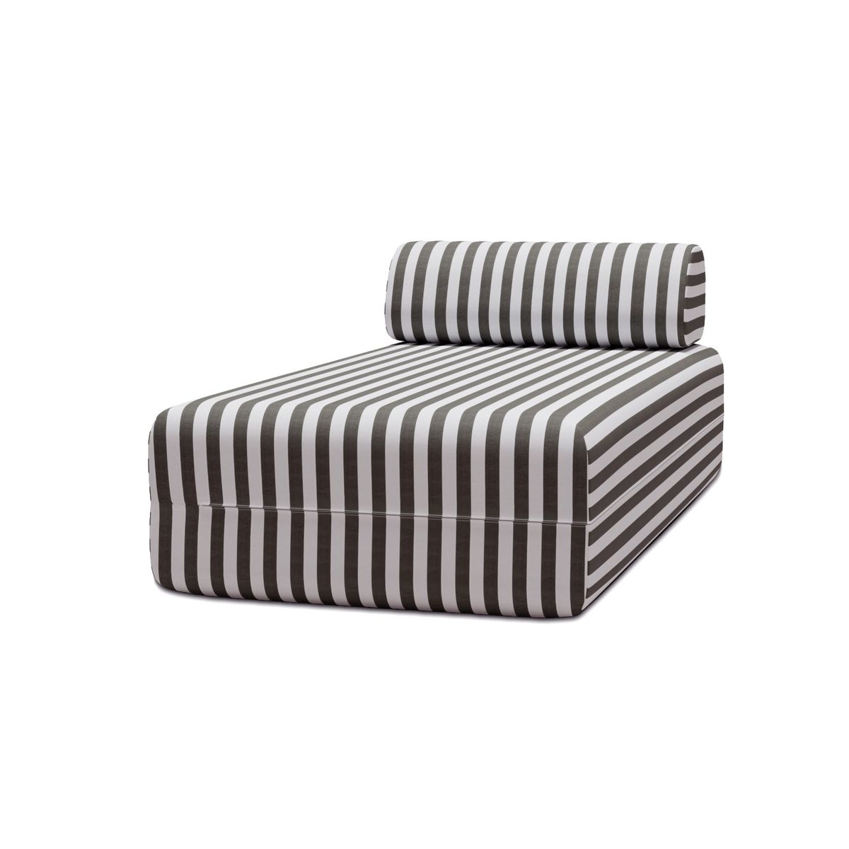 Méridienne Modulable - Tissu Extérieur À Rayures - Blanc Et Gris Anthracite