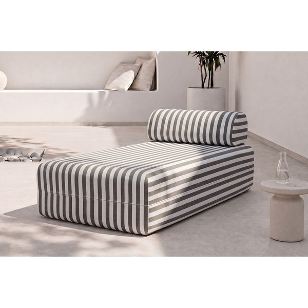 Méridienne Modulable - Tissu Extérieur À Rayures - Blanc Et Gris Anthracite