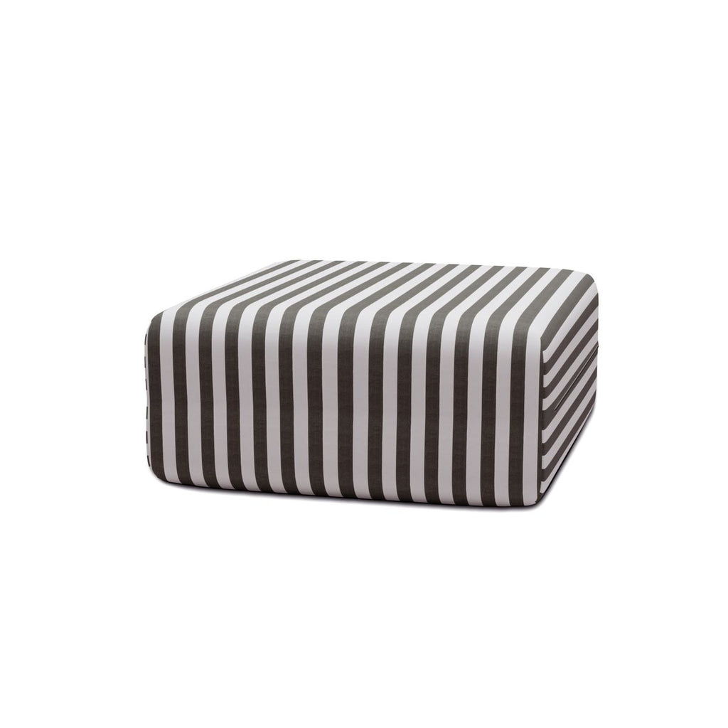 Pouf Modulable - Tissu Extérieur À Rayures - Blanc Et Gris Anthracite
