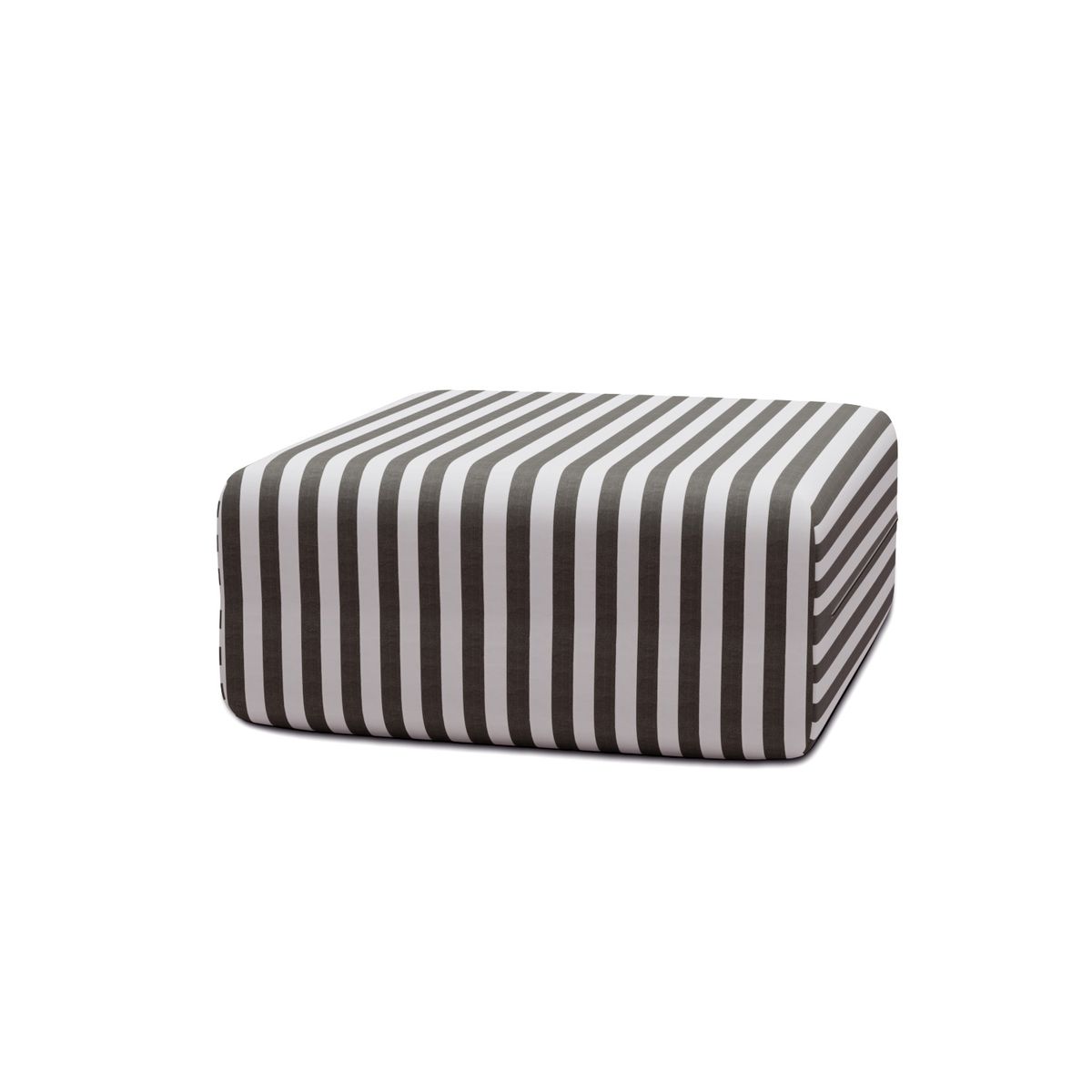 Pouf Modulable - Tissu Extérieur À Rayures - Blanc Et Gris Anthracite
