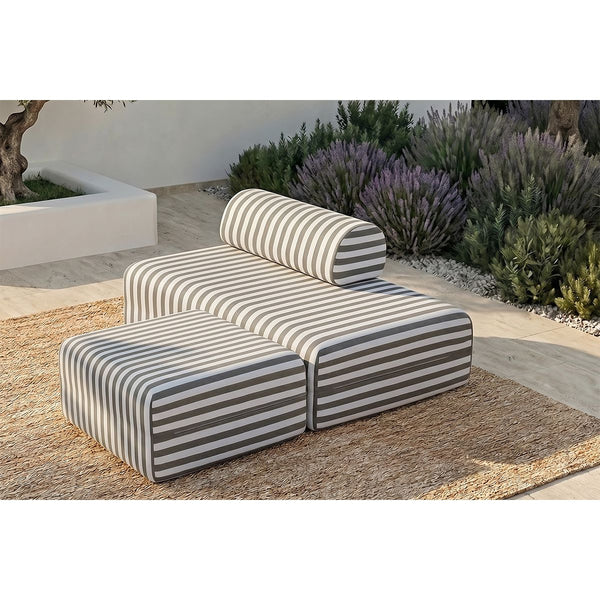 Pouf Modulable - Tissu Extérieur À Rayures - Blanc Et Gris Anthracite