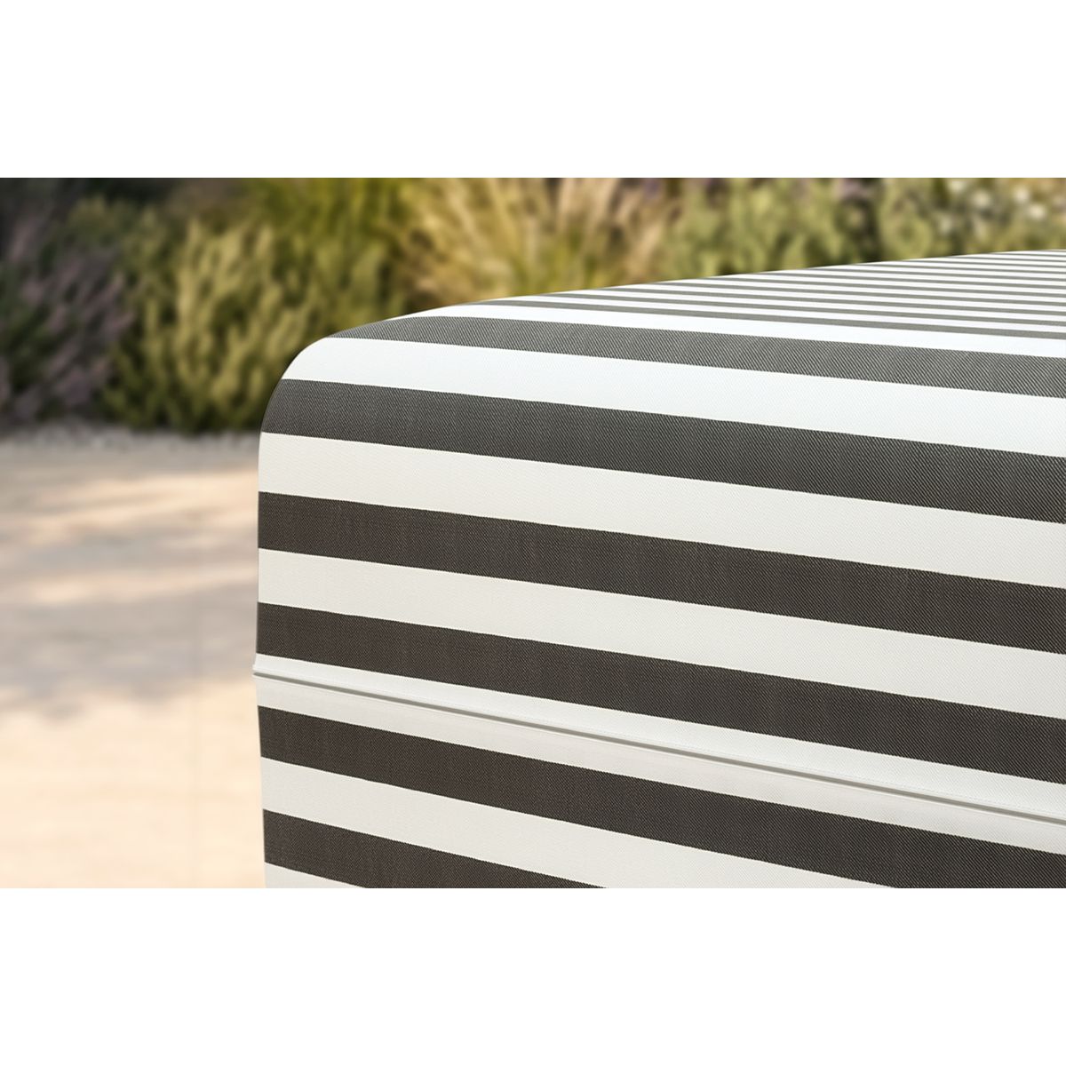 Pouf Modulable - Tissu Extérieur À Rayures - Blanc Et Gris Anthracite