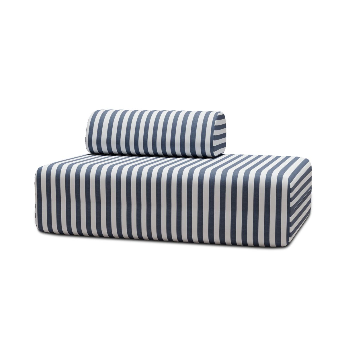 Canapé 2 Places Modulable - Tissu Extérieur À Rayures - Blanc Et Bleu Foncé