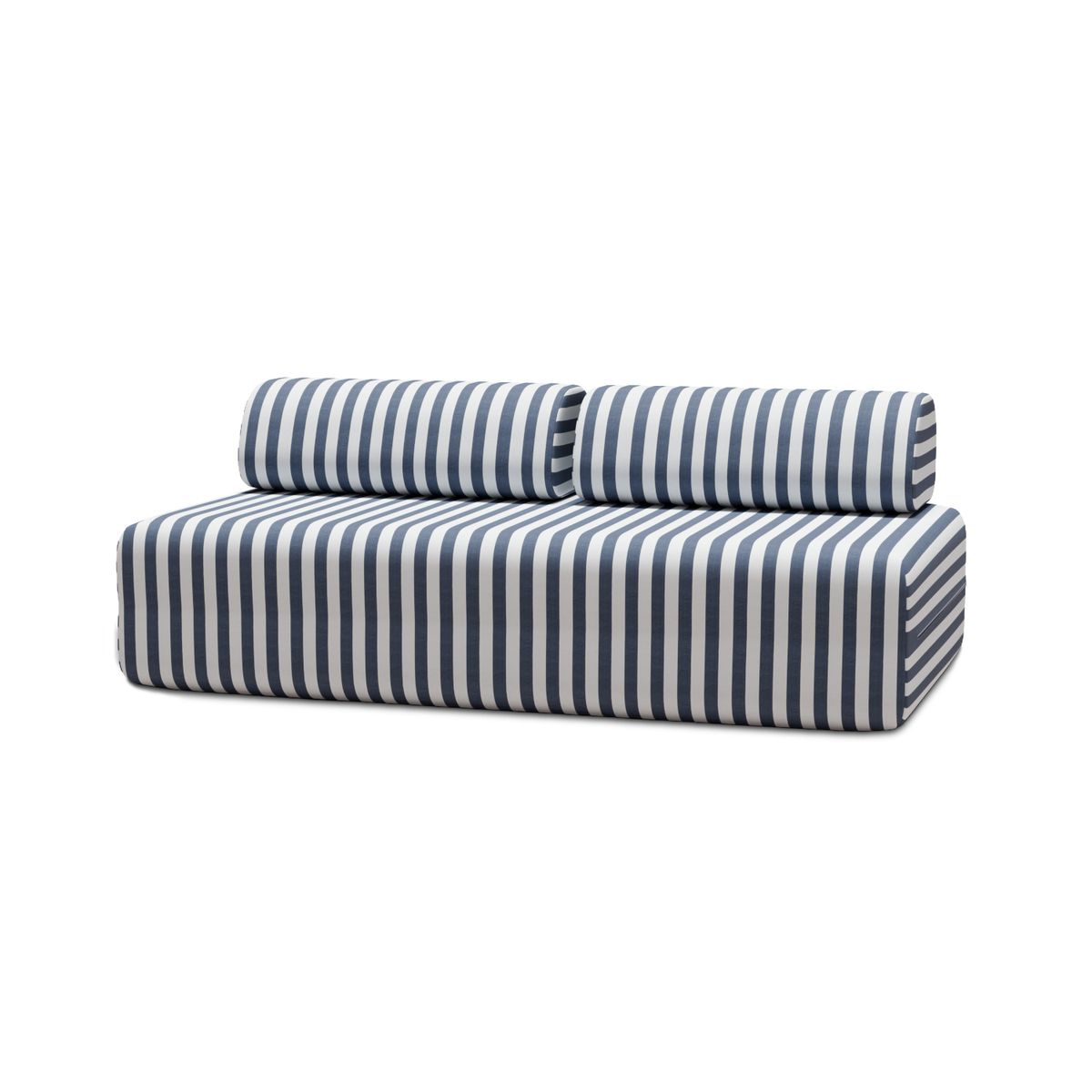 Canapé 3 Places Modulable - Tissu Extérieur À Rayures - Blanc Et Bleu Foncé