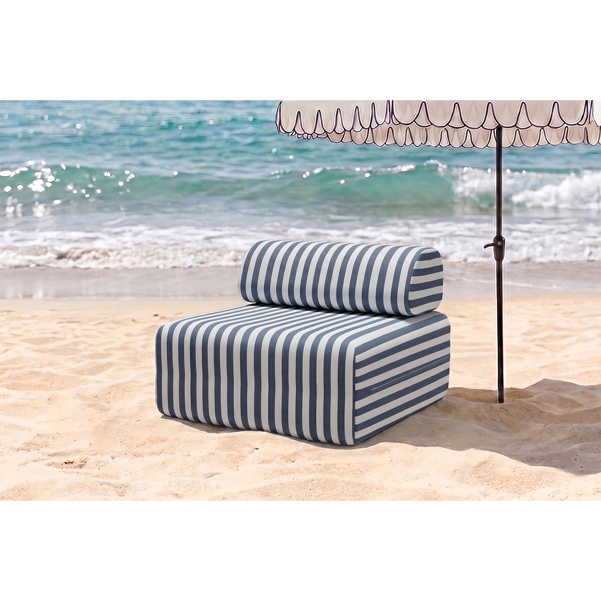 Fauteuil Modulable - Tissu Extérieur À Rayures - Blanc Et Bleu Foncé