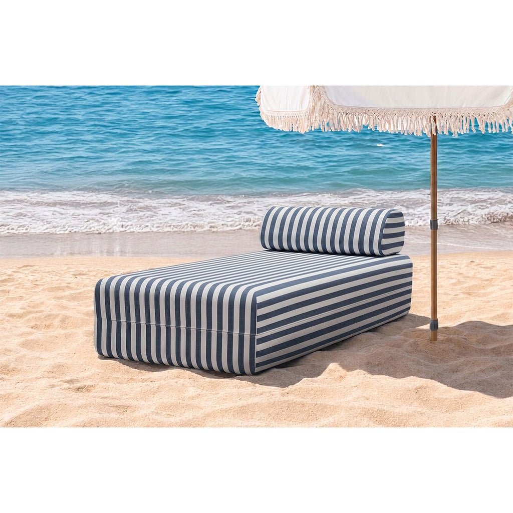 Méridienne Modulable - Tissu Extérieur À Rayures - Blanc Et Bleu Foncé