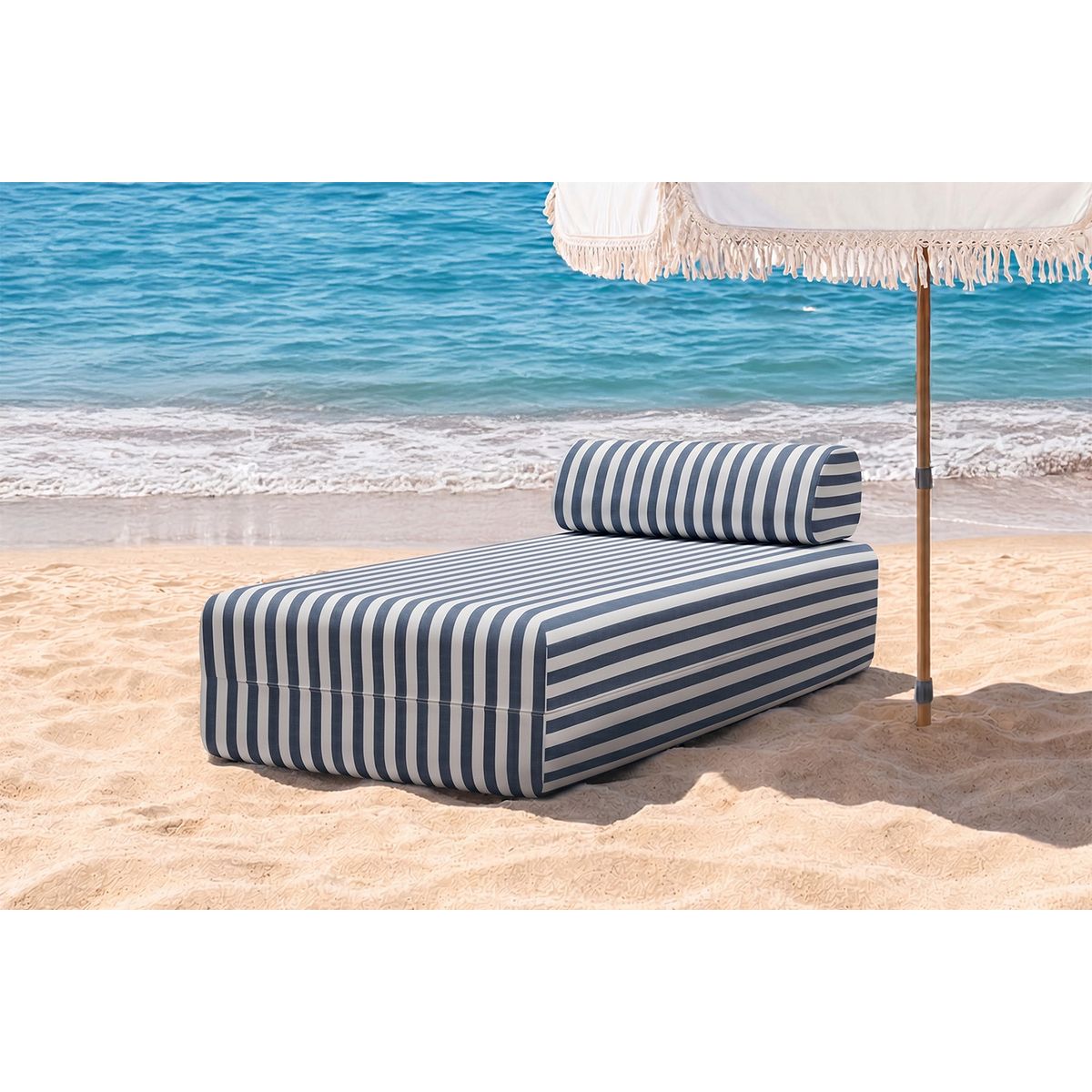 Méridienne Modulable - Tissu Extérieur À Rayures - Blanc Et Bleu Foncé