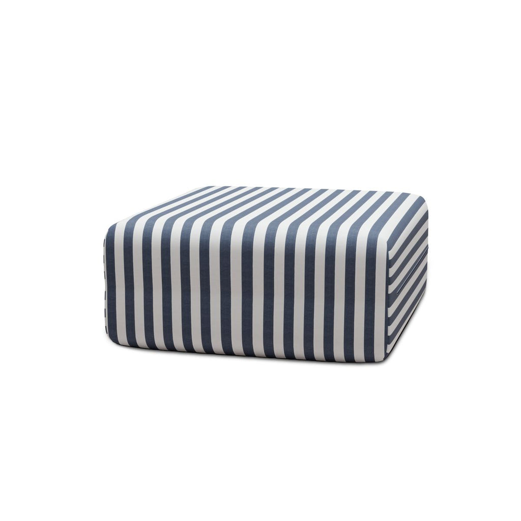 Pouf Modulable - Tissu Extérieur À Rayures - Blanc Et Bleu Foncé