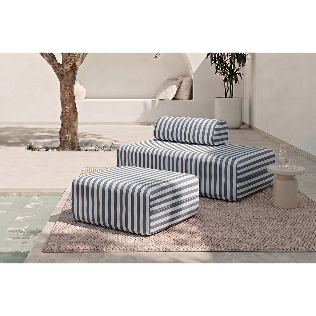 Pouf Modulable - Tissu Extérieur À Rayures - Blanc Et Bleu Foncé