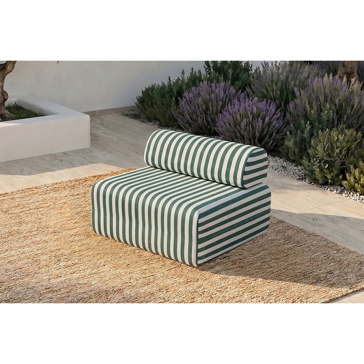 Fauteuil Modulable - Tissu Extérieur À Rayures - Blanc Et Vert Foncé
