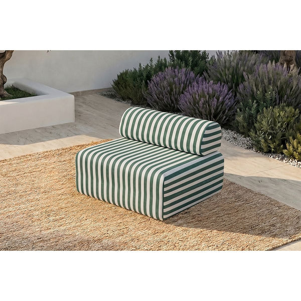 Fauteuil Modulable - Tissu Extérieur À Rayures - Blanc Et Vert Foncé